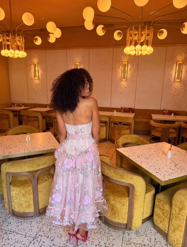Emmeline Embroidery Midi Dress - Pink (Final Sale) Emmeline Embroidery Midi Dress - Pink (Final Sale)