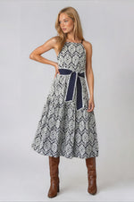 Anell Halter Embroidered Dress - Navy/Cream (Final Sale) Anell Halter Embroidered Dress - Navy/Cream (Final Sale)