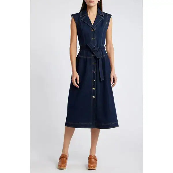 Gloria Belted Denim Shirt Midi Dress - Navy Denim (Final Sale) Gloria Belted Denim Shirt Midi Dress - Navy Denim (Final Sale)