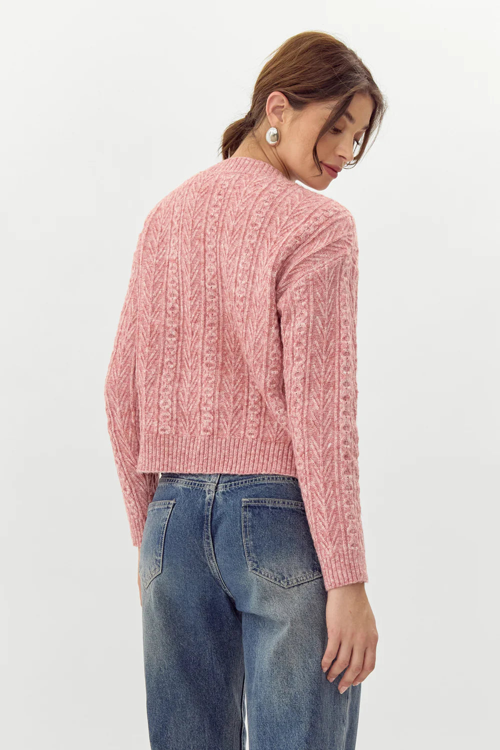Lauren Bow Front Jeweled Cardigan - Dried Rose (Final Sale) Lauren Bow Front Jeweled Cardigan - Dried Rose (Final Sale)