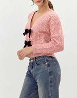 Lauren Bow Front Jeweled Cardigan - Dried Rose (Final Sale) Lauren Bow Front Jeweled Cardigan - Dried Rose (Final Sale)