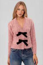 Lauren Bow Front Jeweled Cardigan - Dried Rose (Final Sale) Lauren Bow Front Jeweled Cardigan - Dried Rose (Final Sale)