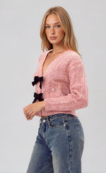 Lauren Bow Front Jeweled Cardigan - Dried Rose (Final Sale) Lauren Bow Front Jeweled Cardigan - Dried Rose (Final Sale)