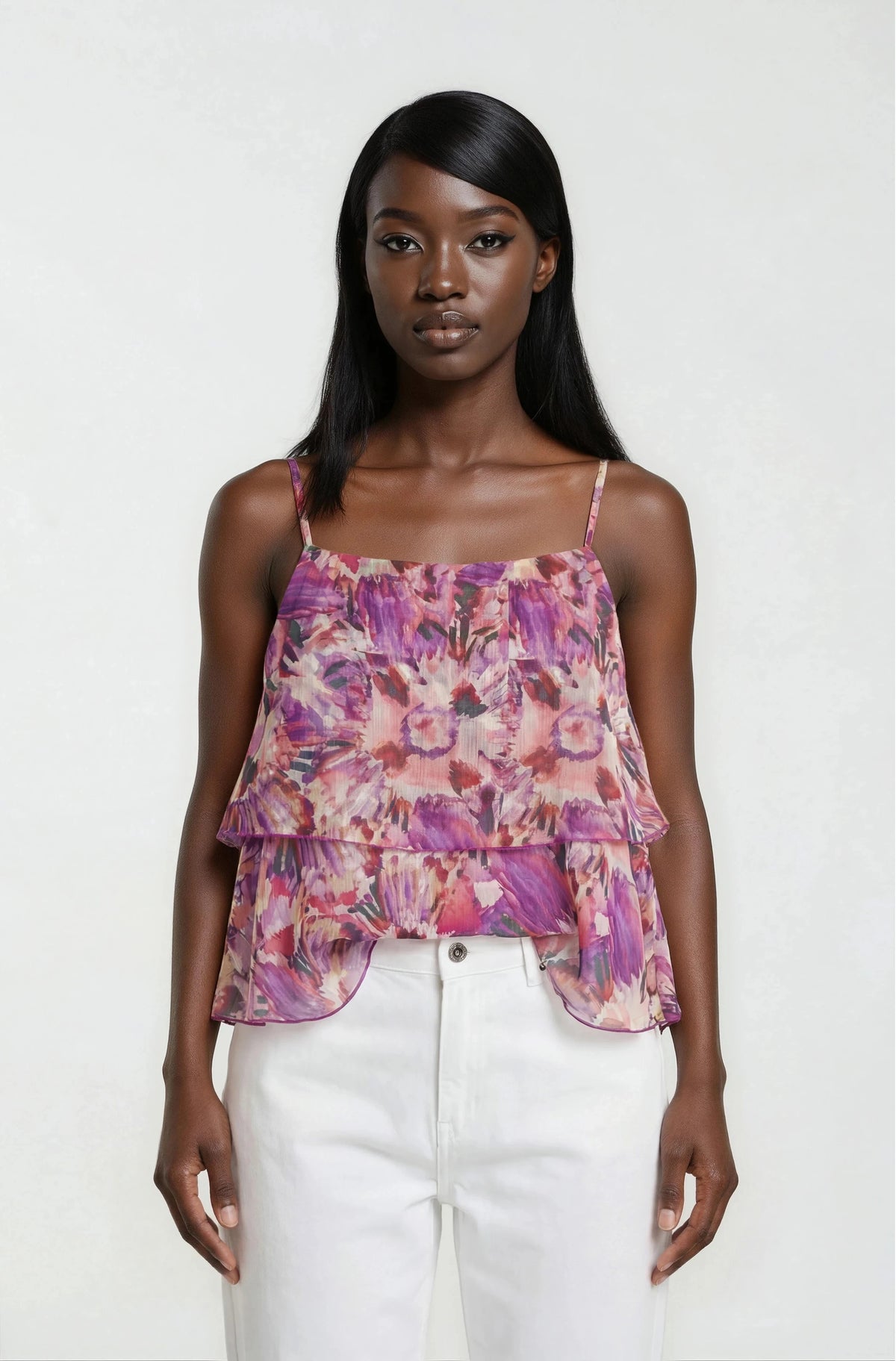 Luna Tiered Ruffle Tank - Violet Yellow Luna Tiered Ruffle Tank - Violet Yellow