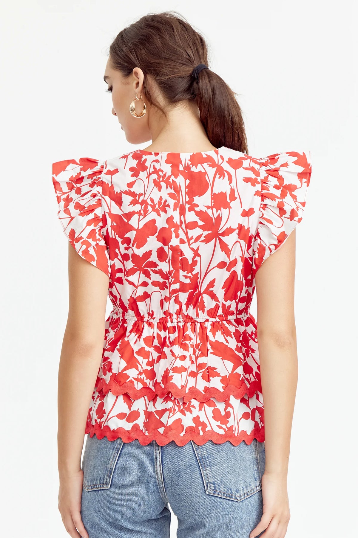 Sena Ruffled Peplum Top - Poppy Red (Final Sale) Sena Ruffled Peplum Top - Poppy Red (Final Sale)
