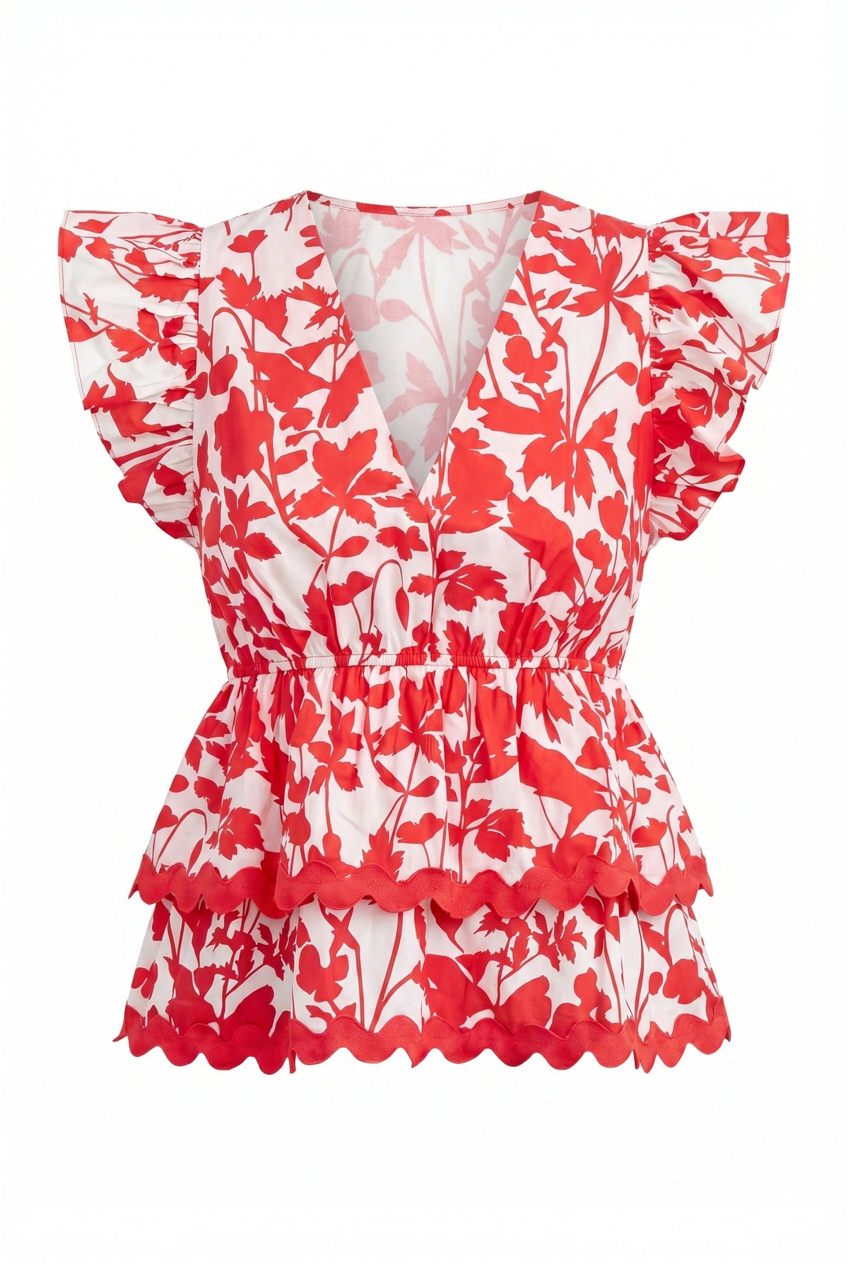 Sena Ruffled Peplum Top - Poppy Red (Final Sale) Sena Ruffled Peplum Top - Poppy Red (Final Sale)