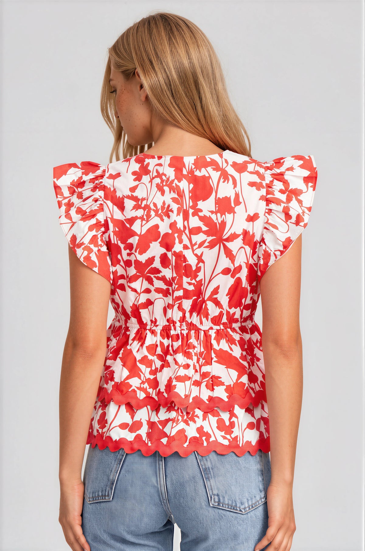 Sena Ruffled Peplum Top - Poppy Red (Final Sale) Sena Ruffled Peplum Top - Poppy Red (Final Sale)