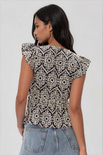Seriana Embroidered Top - Navy/Cream (Final Sale) Seriana Embroidered Top - Navy/Cream (Final Sale)