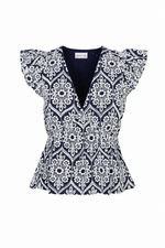 Seriana Embroidered Top - Navy/Cream (Final Sale) Seriana Embroidered Top - Navy/Cream (Final Sale)