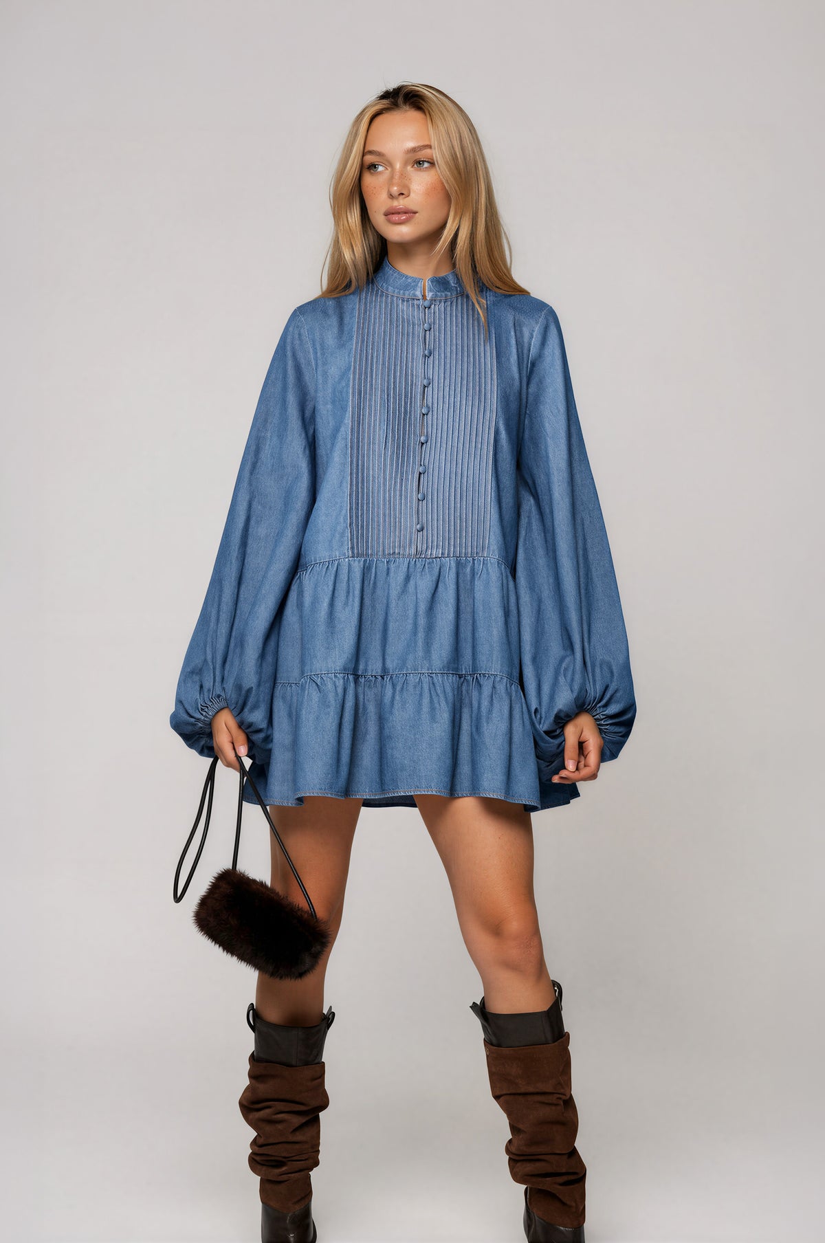 Antonia Chambray Mini Dress - Vintage Antonia Chambray Mini Dress - Vintage