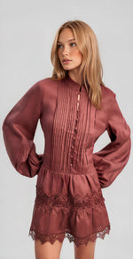 Antonia Lace Trim Mini Dress - Chestnut Antonia Lace Trim Mini Dress - Chestnut