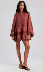 Antonia Lace Trim Mini Dress - Chestnut Antonia Lace Trim Mini Dress - Chestnut