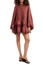 Antonia Lace Trim Mini Dress - Chestnut Antonia Lace Trim Mini Dress - Chestnut
