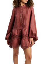 Antonia Lace Trim Mini Dress - Chestnut Antonia Lace Trim Mini Dress - Chestnut