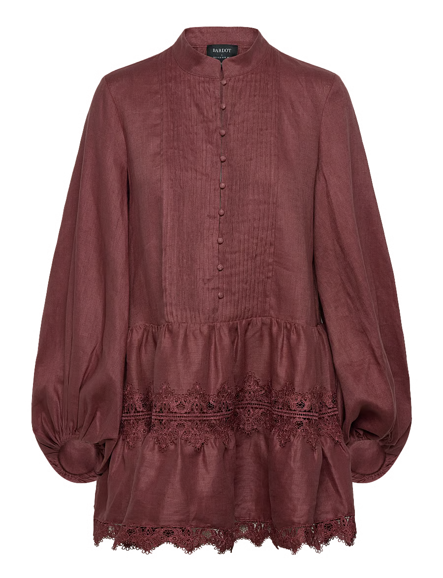 Antonia Lace Trim Mini Dress - Chestnut Antonia Lace Trim Mini Dress - Chestnut