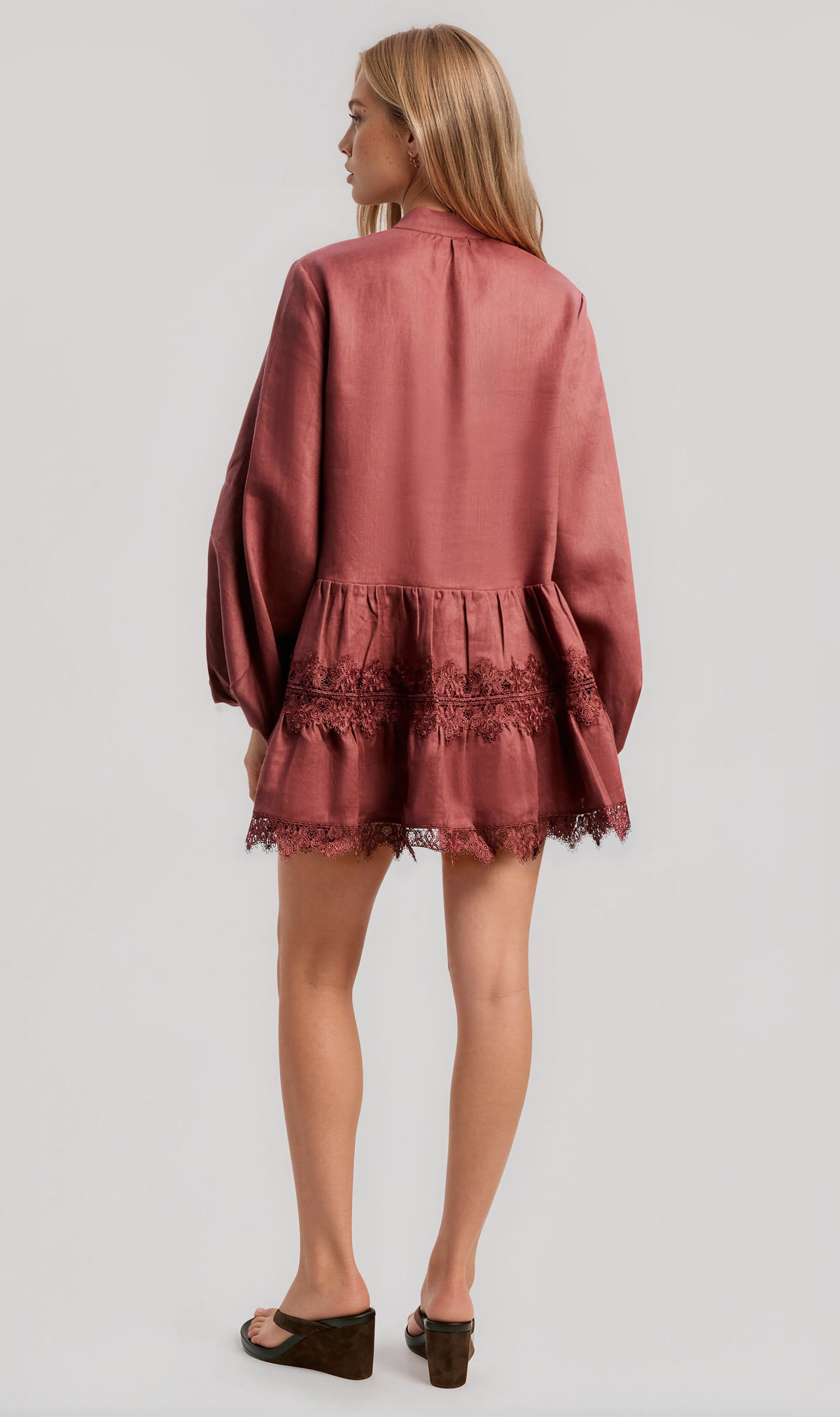 Antonia Lace Trim Mini Dress - Chestnut Antonia Lace Trim Mini Dress - Chestnut