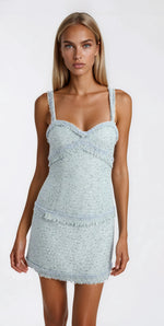 Elina Fringe Boucle Mini Dress – Blue Boucle Elina Fringe Boucle Mini Dress – Blue Boucle