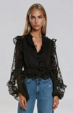 Frill Embroidered Blouse – Black (Final Sale) Frill Embroidered Blouse – Black (Final Sale)