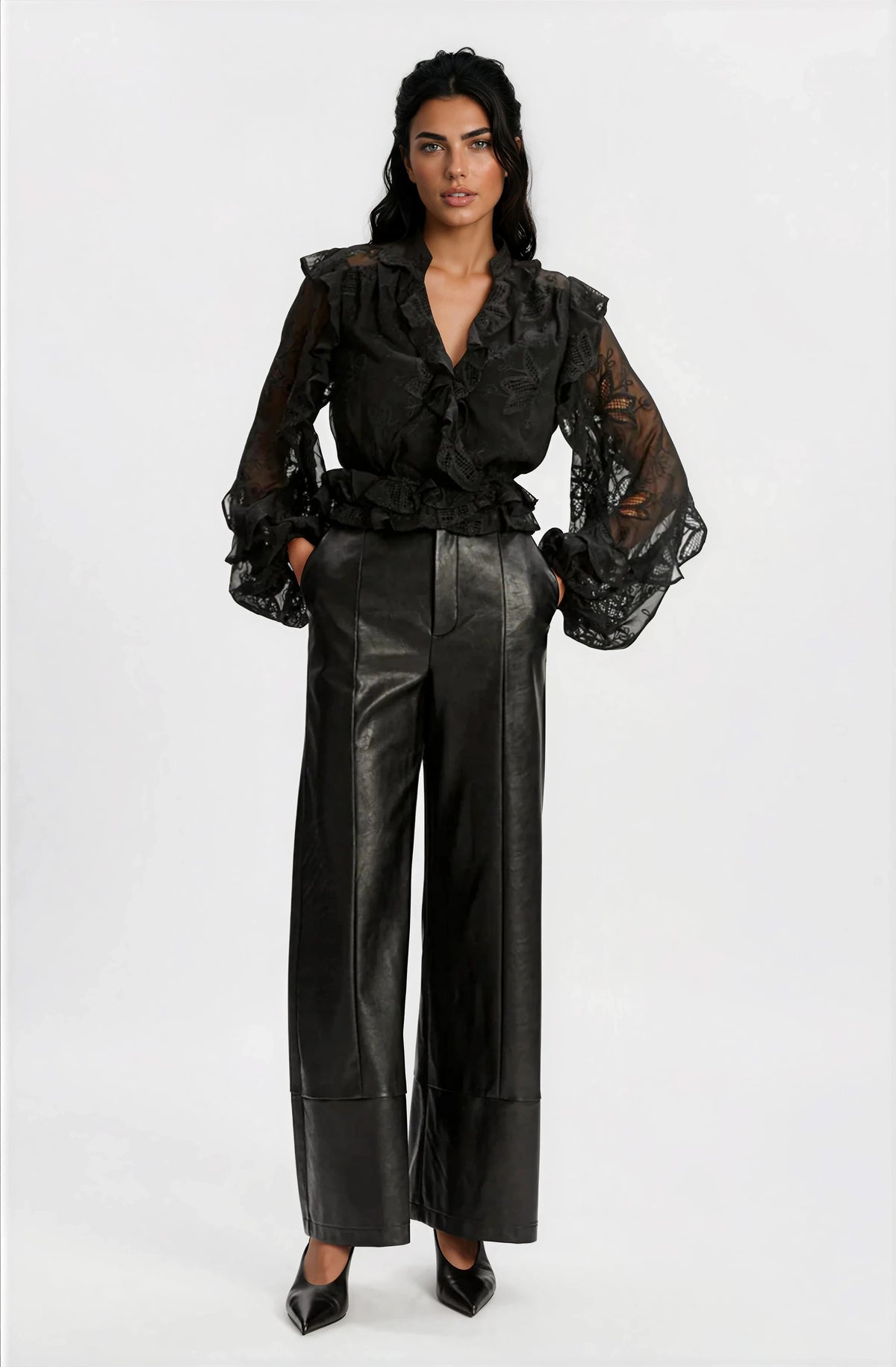 Frill Embroidered Blouse – Black (Final Sale) Frill Embroidered Blouse – Black (Final Sale)