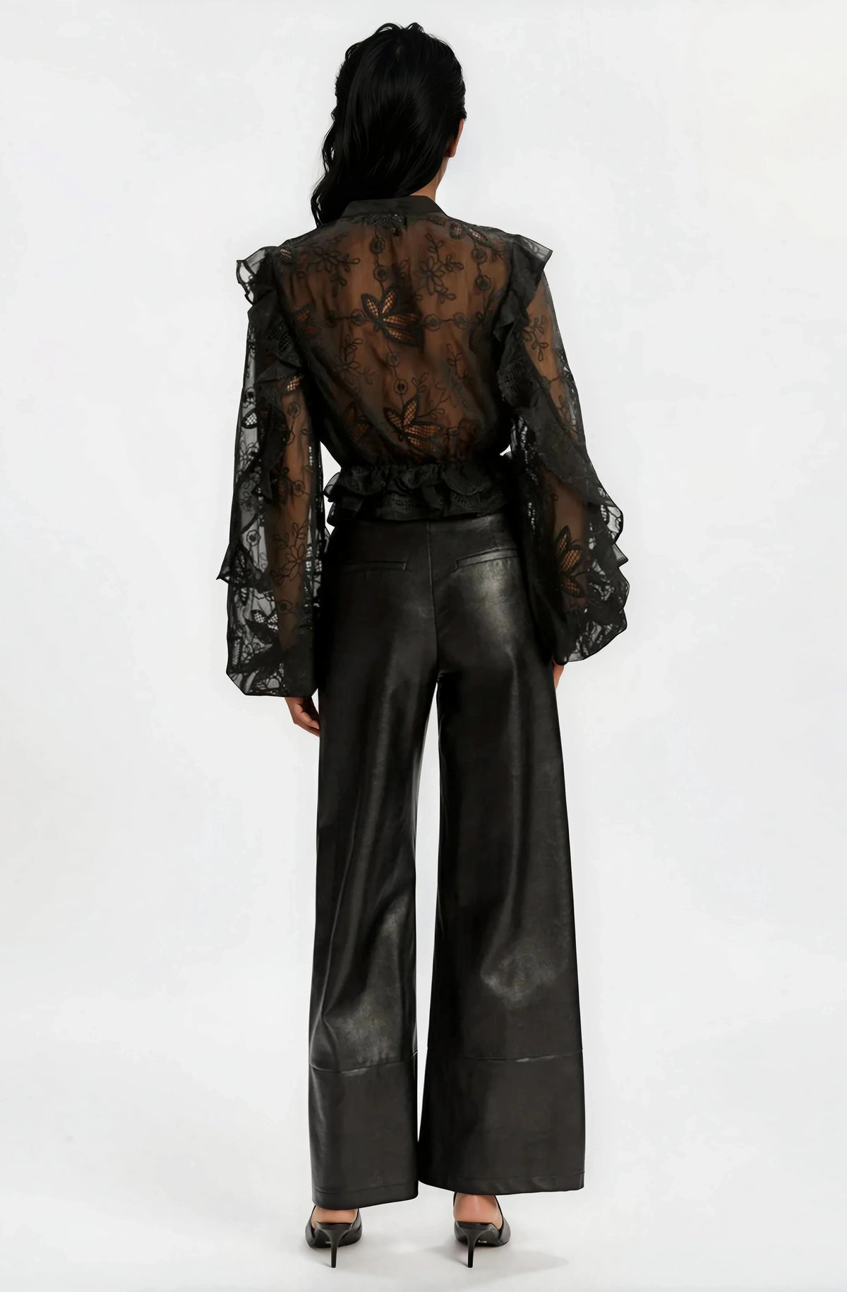 Frill Embroidered Blouse – Black (Final Sale) Frill Embroidered Blouse – Black (Final Sale)