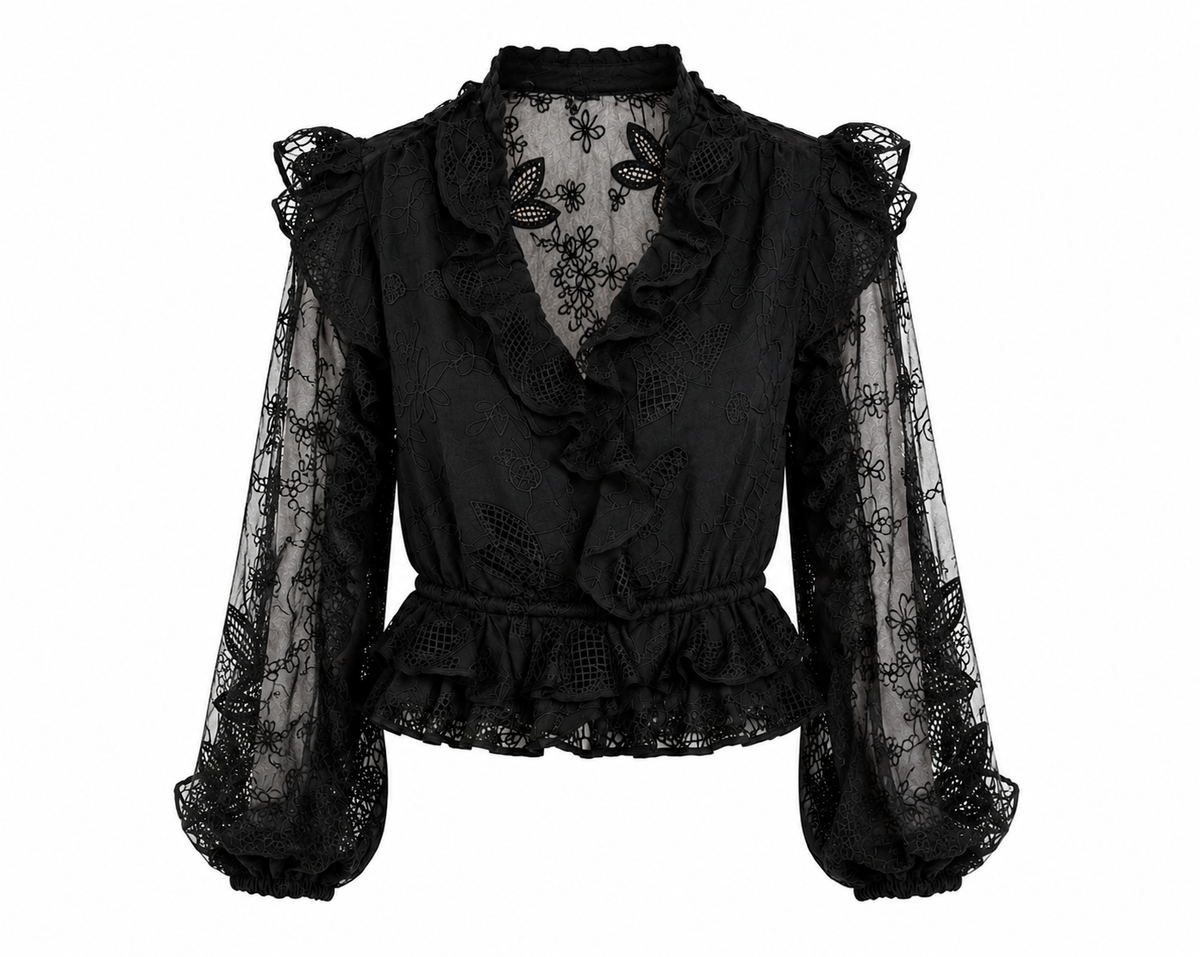 Frill Embroidered Blouse – Black (Final Sale) Frill Embroidered Blouse – Black (Final Sale)