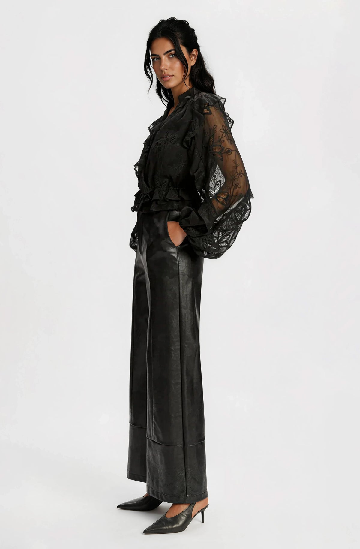 Frill Embroidered Blouse – Black (Final Sale) Frill Embroidered Blouse – Black (Final Sale)