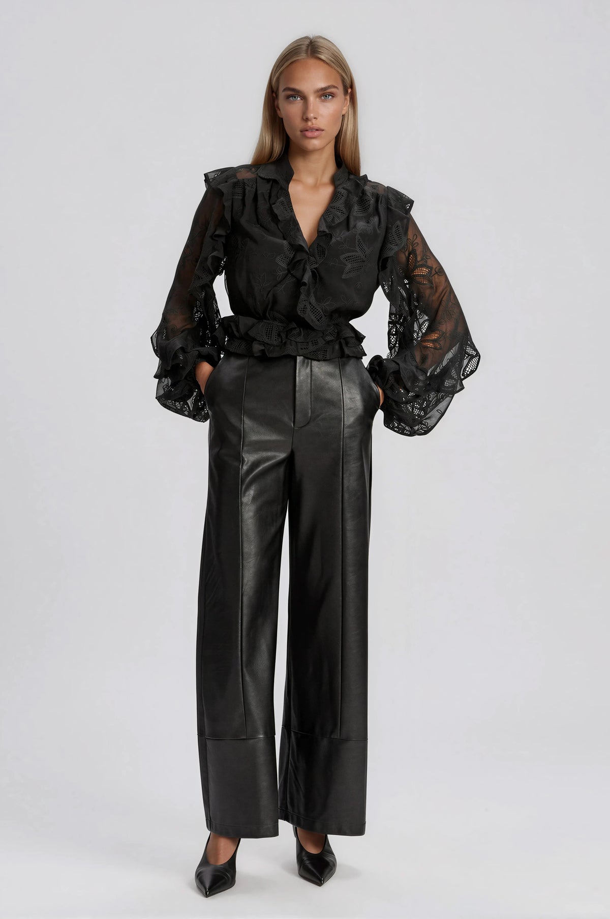 Frill Embroidered Blouse – Black (Final Sale) Frill Embroidered Blouse – Black (Final Sale)