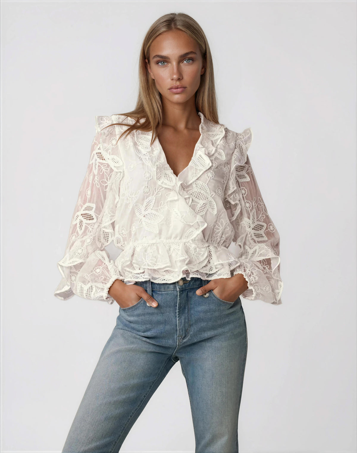 Frill Embroidered Blouse – Orchid White Frill Embroidered Blouse – Orchid White
