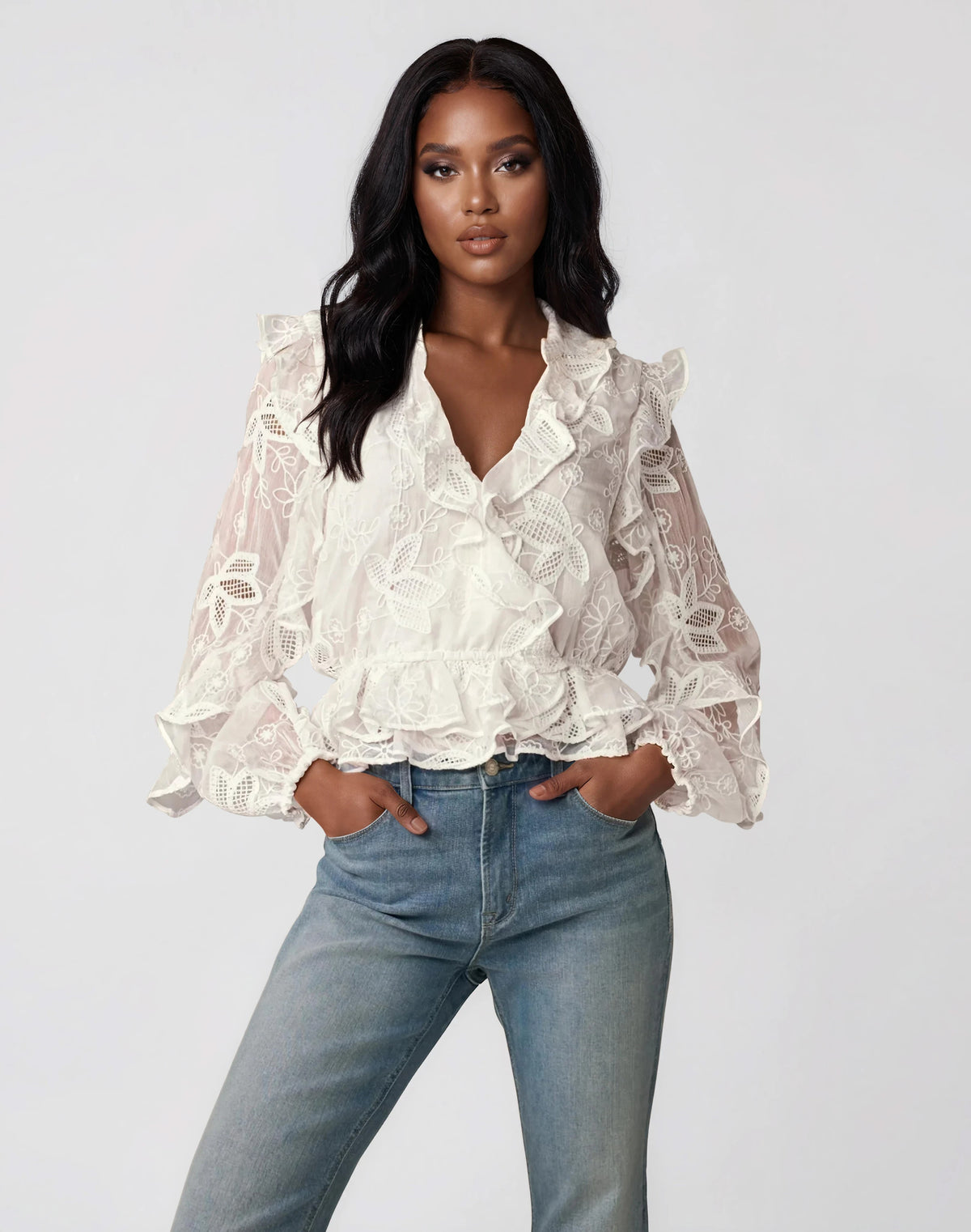 Frill Embroidered Blouse – Orchid White Frill Embroidered Blouse – Orchid White
