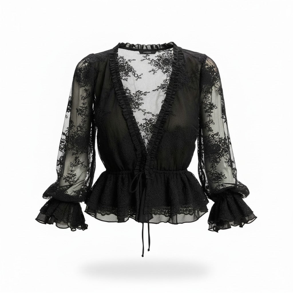 Natoli Embroidered Mesh Blouse – Black (Final Sale) Natoli Embroidered Mesh Blouse – Black (Final Sale)