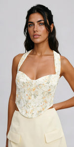 Pollie Halter Corset Top – Yellow Floral (Final Sale) Pollie Halter Corset Top – Yellow Floral (Final Sale)