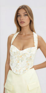 Pollie Halter Corset Top – Yellow Floral (Final Sale) Pollie Halter Corset Top – Yellow Floral (Final Sale)
