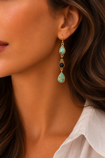 Barcelona Blue Turquoise and Black Onyx Linear Drop Golden Earrings Barcelona Blue Turquoise and Black Onyx Linear Drop Golden Earrings