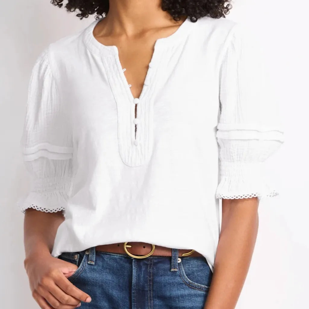 Combo Sleeve Henley - White (Final Sale) Combo Sleeve Henley - White (Final Sale)