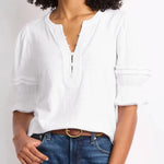 Combo Sleeve Henley - White (Final Sale) Combo Sleeve Henley - White (Final Sale)