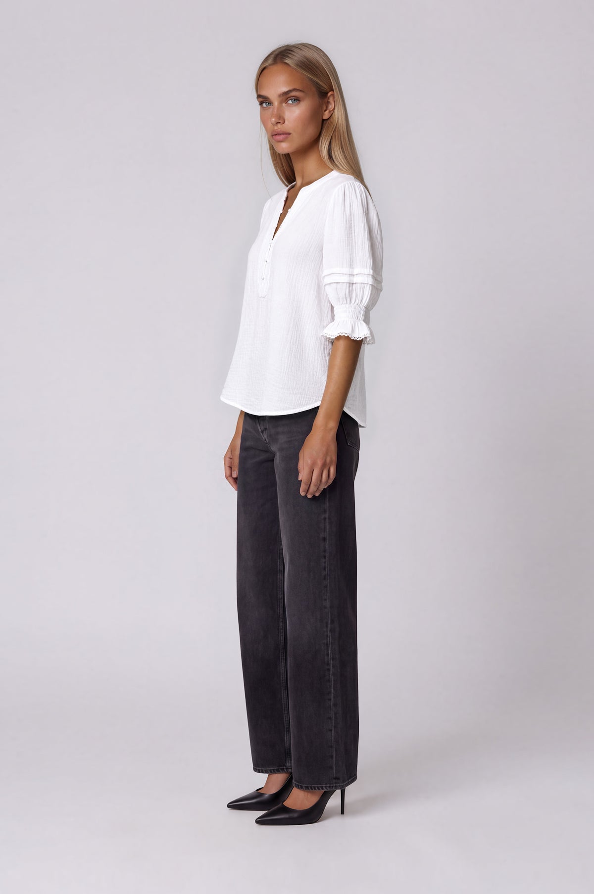Combo Sleeve Henley - White (Final Sale) Combo Sleeve Henley - White (Final Sale)