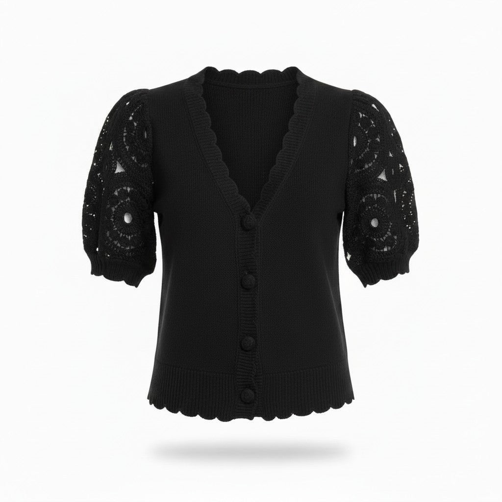 Crochet Puff Cardigan - Black (Final Sale) Crochet Puff Cardigan - Black (Final Sale)