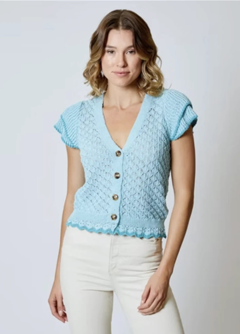 V-Neck Button Front Sweater - Artic Blue (Final Sale) V-Neck Button Front Sweater - Artic Blue (Final Sale)