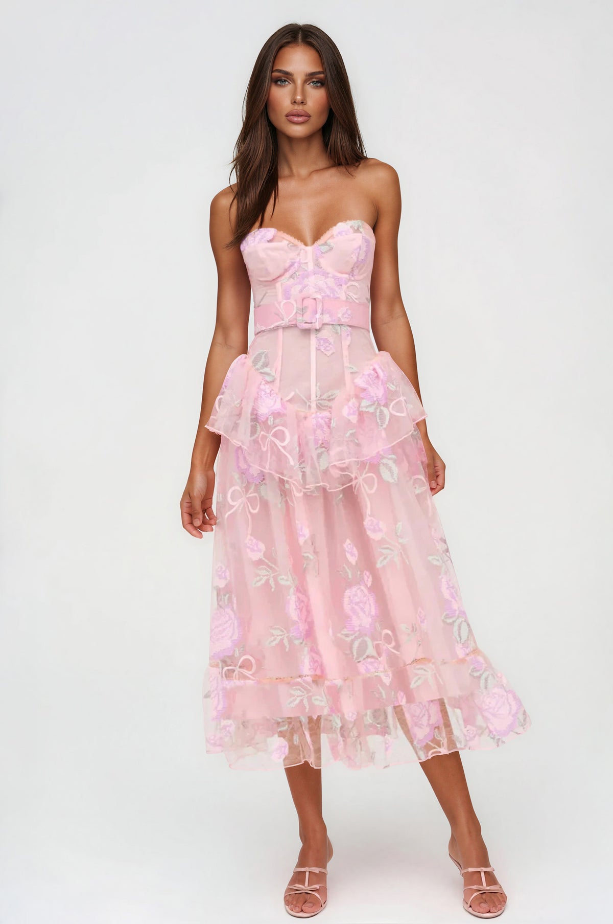 Emmeline Embroidery Midi Dress - Pink Emmeline Embroidery Midi Dress - Pink