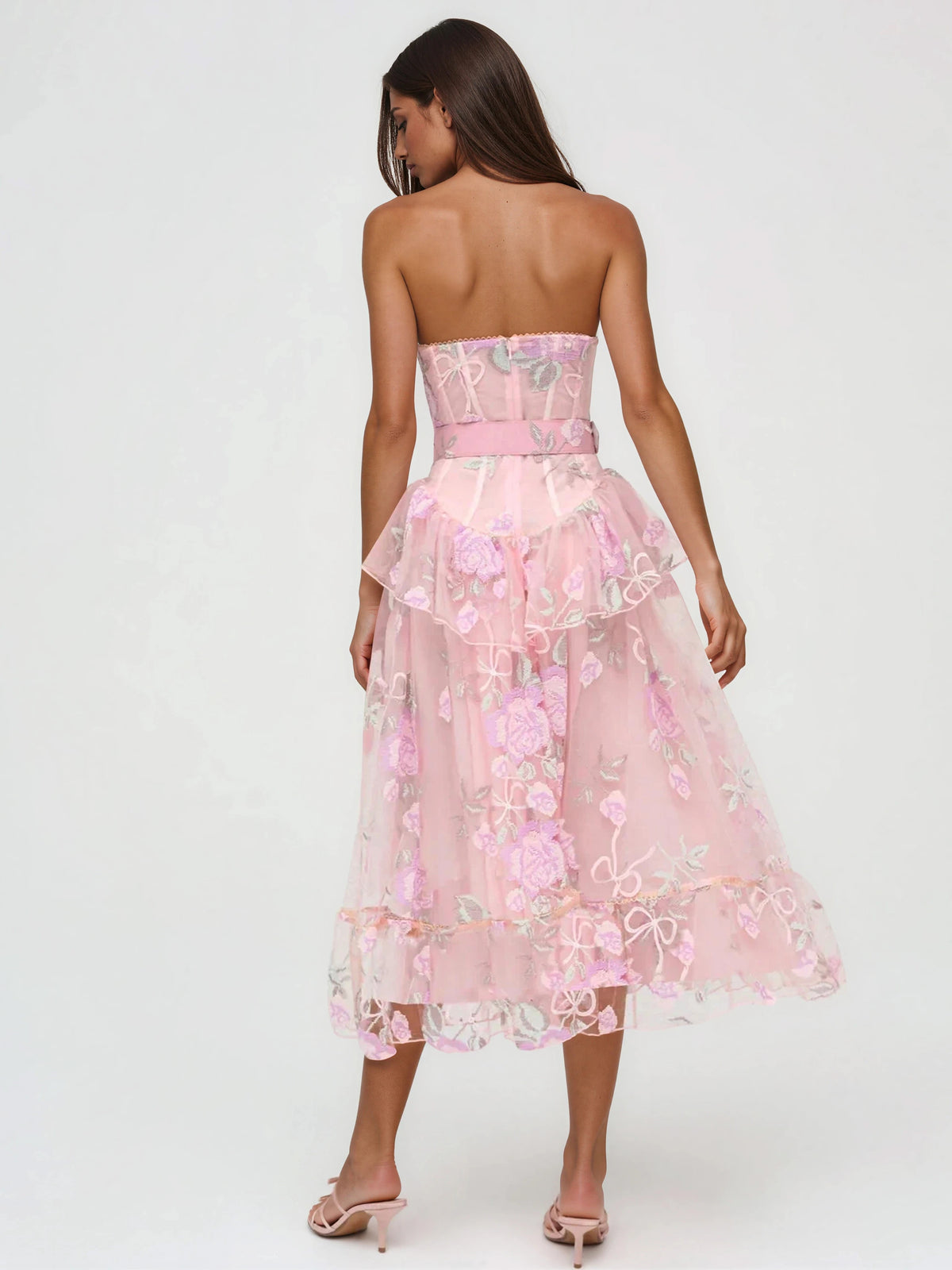Emmeline Embroidery Midi Dress - Pink Emmeline Embroidery Midi Dress - Pink