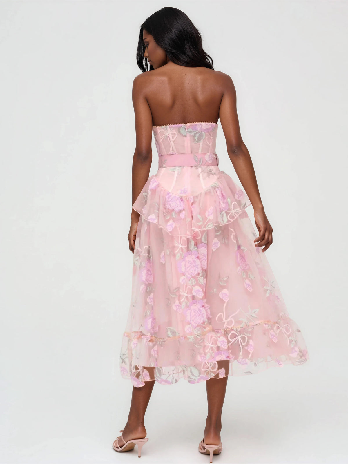 Emmeline Embroidery Midi Dress - Pink Emmeline Embroidery Midi Dress - Pink