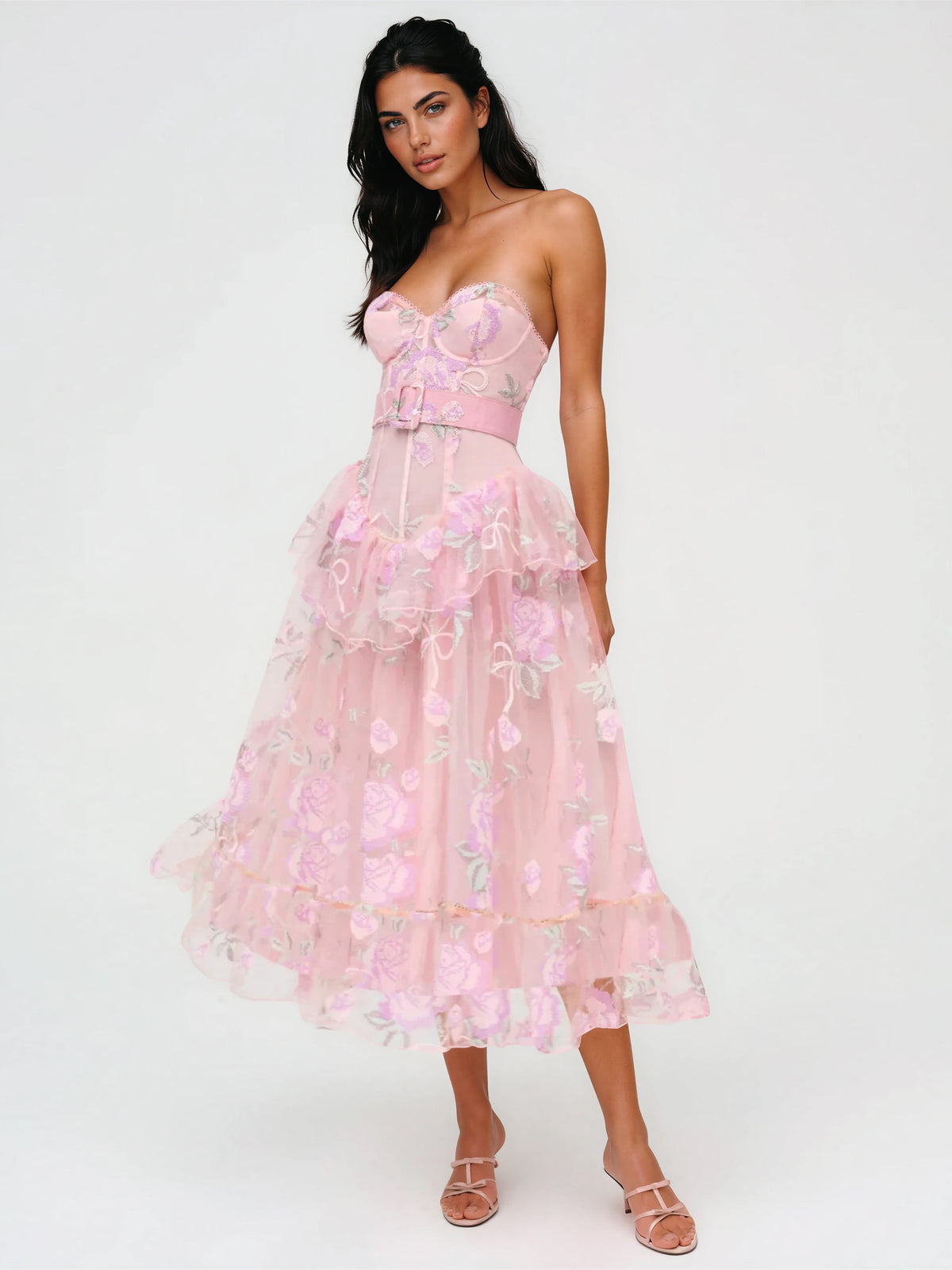 Emmeline Embroidery Midi Dress - Pink Emmeline Embroidery Midi Dress - Pink