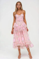 Emmeline Embroidery Midi Dress - Pink Emmeline Embroidery Midi Dress - Pink