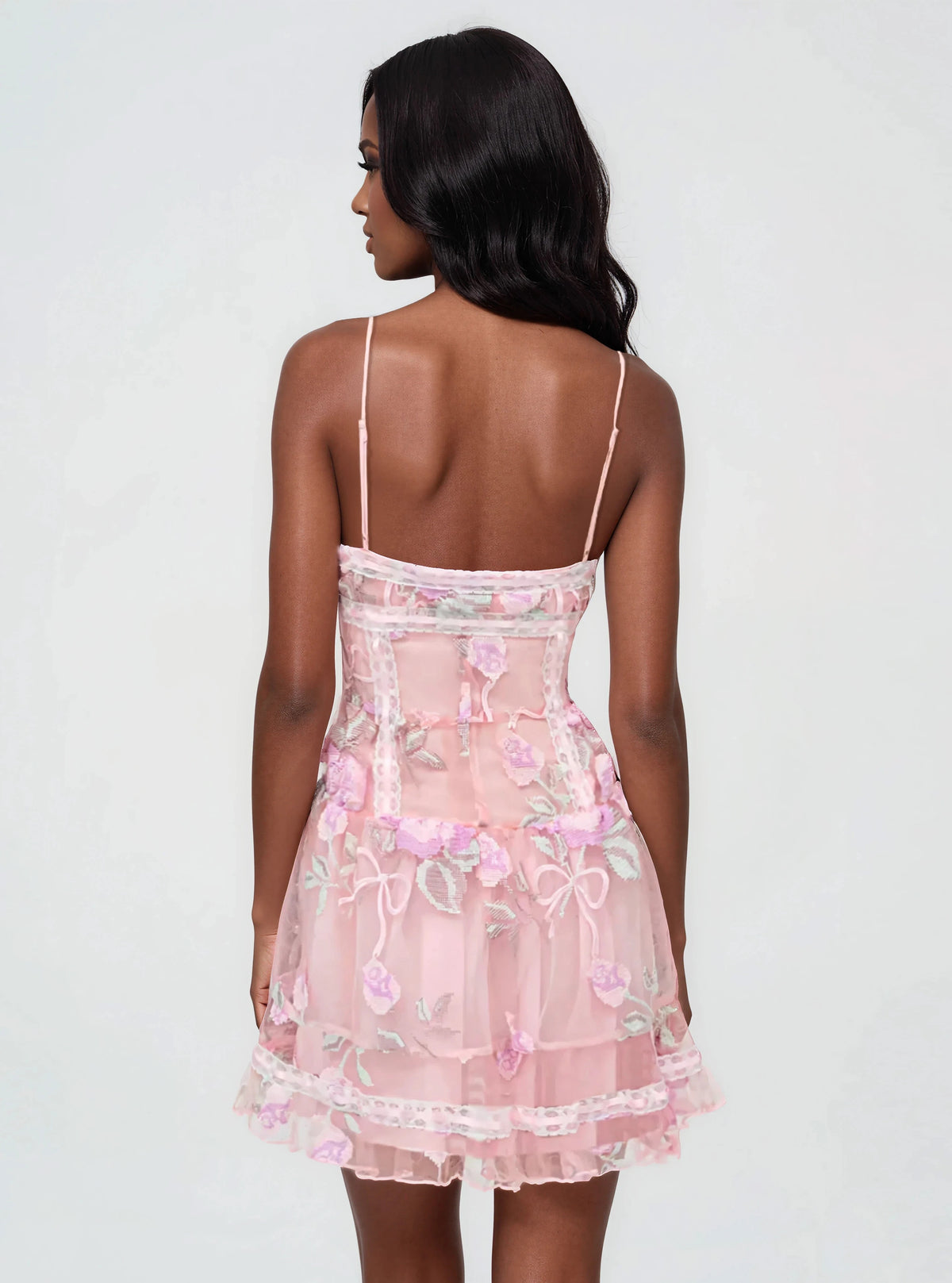 Emmeline Embroidery Ruffled Mini Dress - Pink Emmeline Embroidery Ruffled Mini Dress - Pink