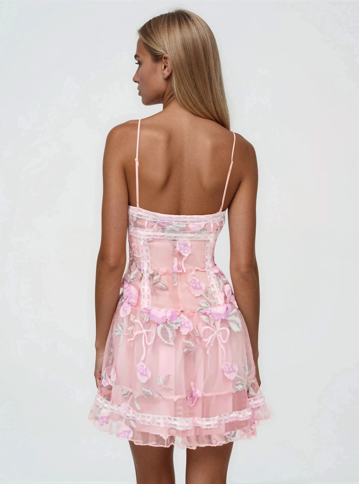 Emmeline Embroidery Ruffled Mini Dress - Pink Emmeline Embroidery Ruffled Mini Dress - Pink