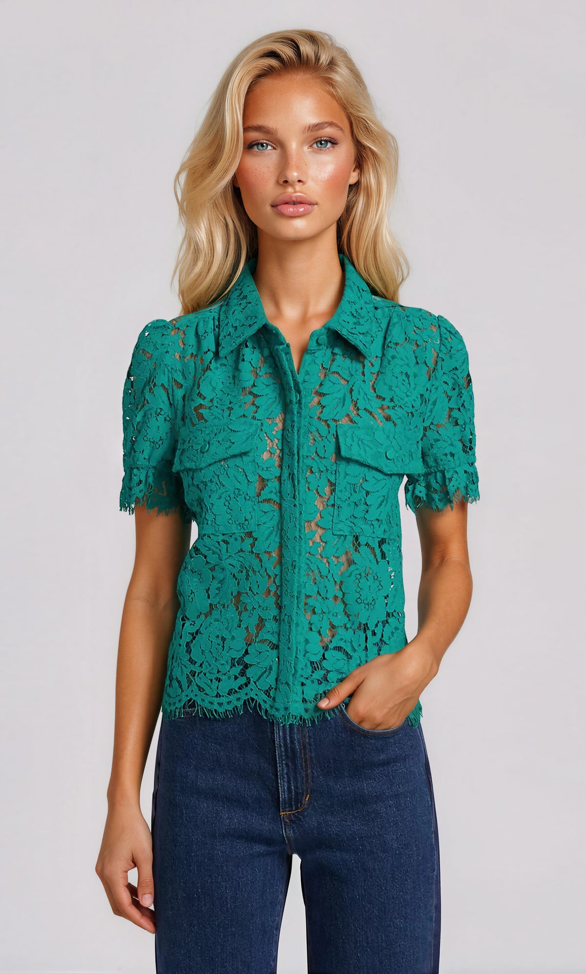 Mina Lace Shirt - Topaz (Final Sale) Mina Lace Shirt - Topaz (Final Sale)