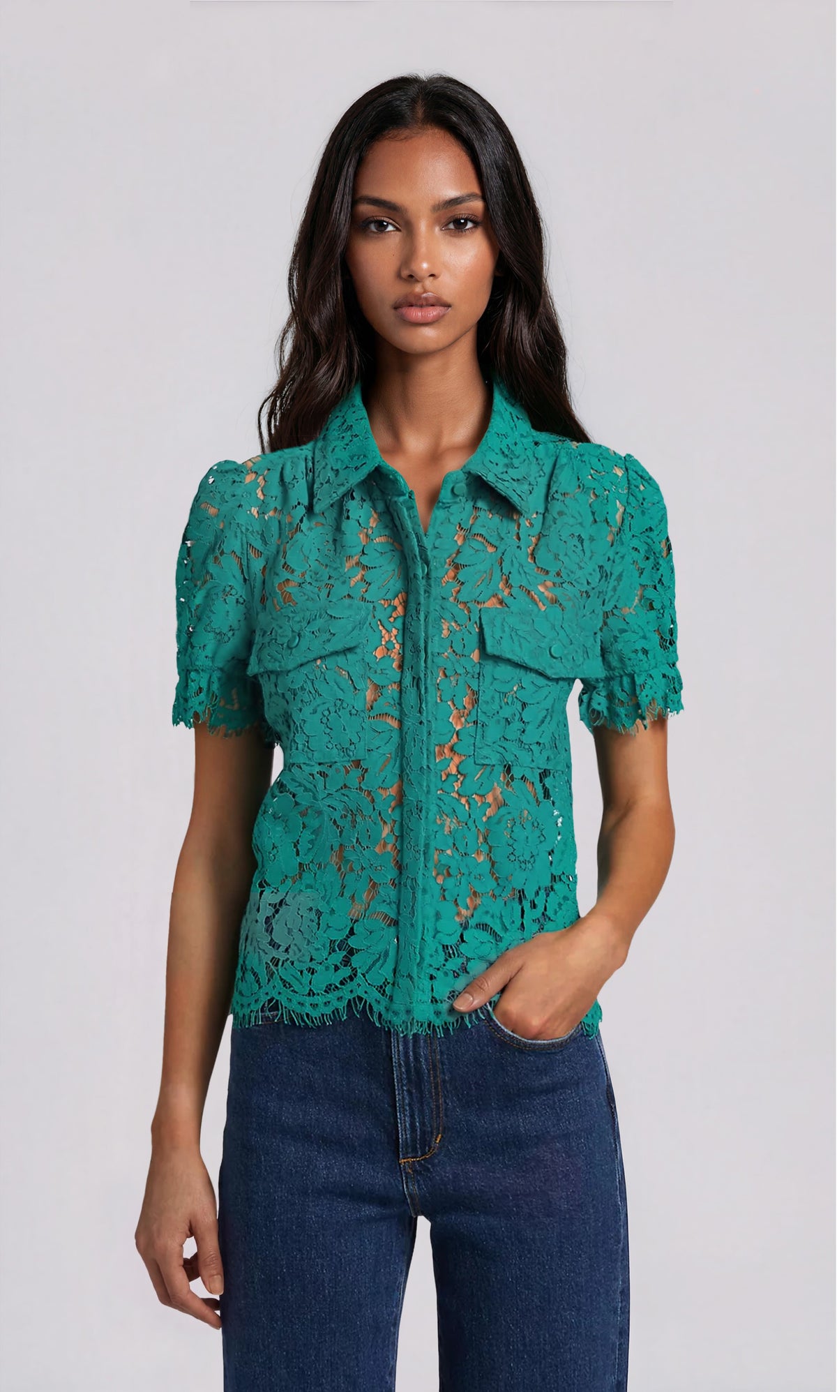 Mina Lace Shirt - Topaz (Final Sale) Mina Lace Shirt - Topaz (Final Sale)
