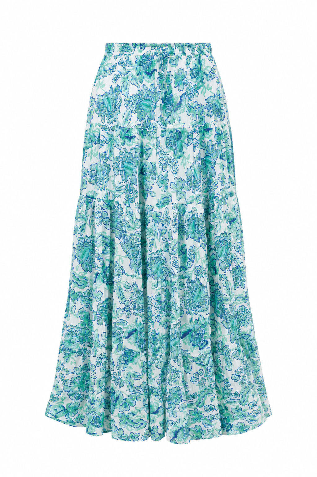 Alessia Tiered Midi Skirt - Blue/Green Floral (Final Sale) Alessia Tiered Midi Skirt - Blue/Green Floral (Final Sale)