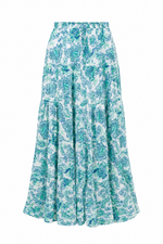 Alessia Tiered Midi Skirt - Blue/Green Floral (Final Sale) Alessia Tiered Midi Skirt - Blue/Green Floral (Final Sale)