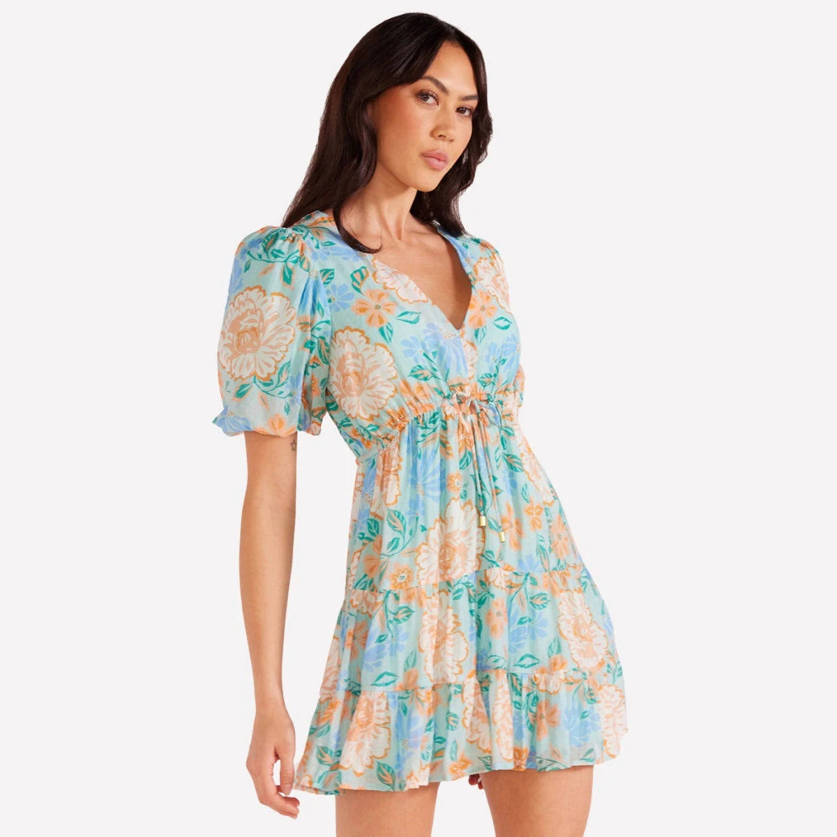 Evelyn Puff Sleeve Mini Dress - Mint Floral (Final Sale) Evelyn Puff Sleeve Mini Dress - Mint Floral (Final Sale)